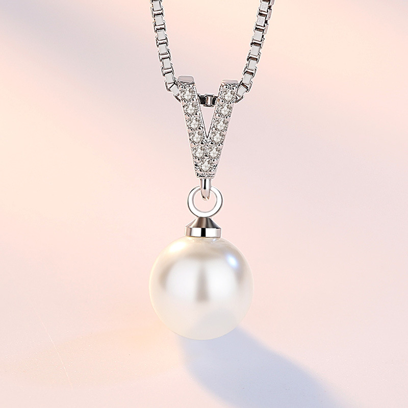 Pearl Trim Chain - 925 스털링 실버 목걸이 펜던트 여성을위한