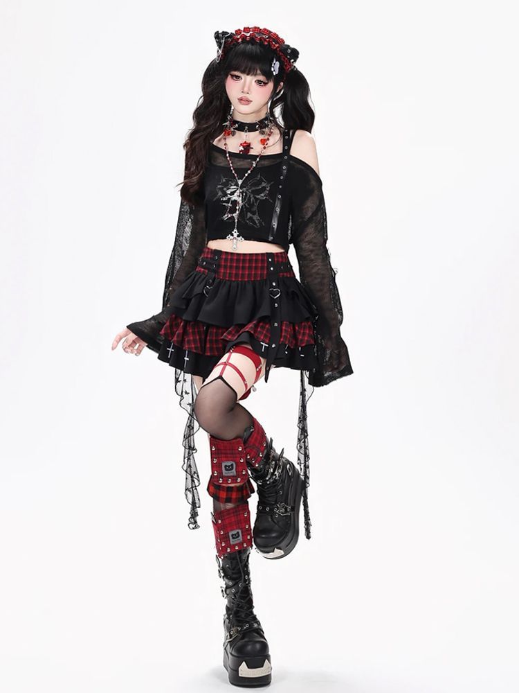 Y2K 펑크 고딕 카와이 3종 세트 여성용 해골 프린트 - Elastic Lace Trim 리뷰 및 가격