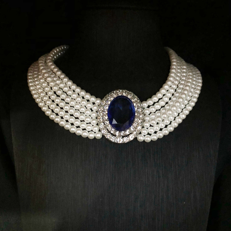 2026 프랑스 레트로 라인스톤 장식 우아한 사파이어  - Pearl Trim Chain 리뷰 및 가격