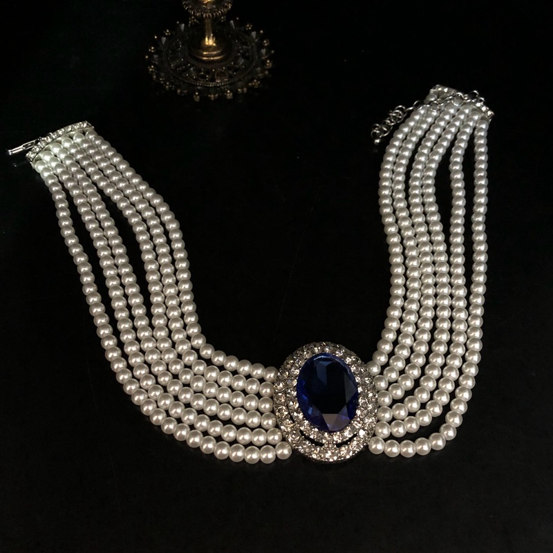 2026 프랑스 레트로 라인스톤 장식 우아한 사파이어  - Pearl Trim Chain 리뷰 및 가격