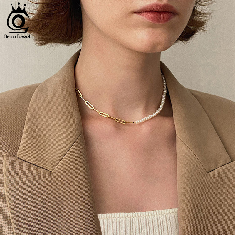 ORSA JEWELS 하프 진주 체인 클립 목걸이 초커 - Pearl Trim Chain 리뷰 및 가격
