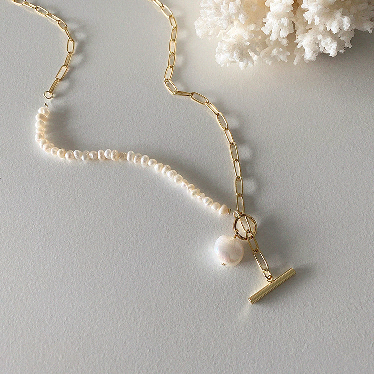 100% 천연 바로크 담수 진주 14K 골드 채워진 여 - Pearl Trim Chain 리뷰 및 가격