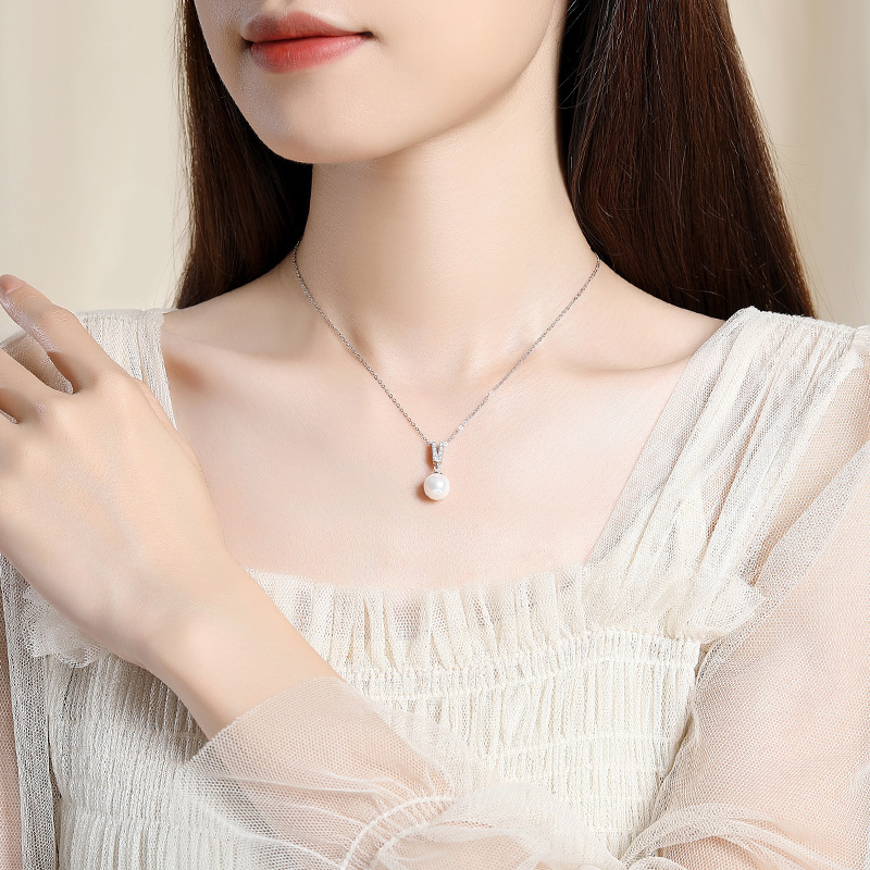 925 스털링 실버 목걸이 펜던트 여성을위한 빛나는 담 - Pearl Trim Chain 리뷰 및 가격