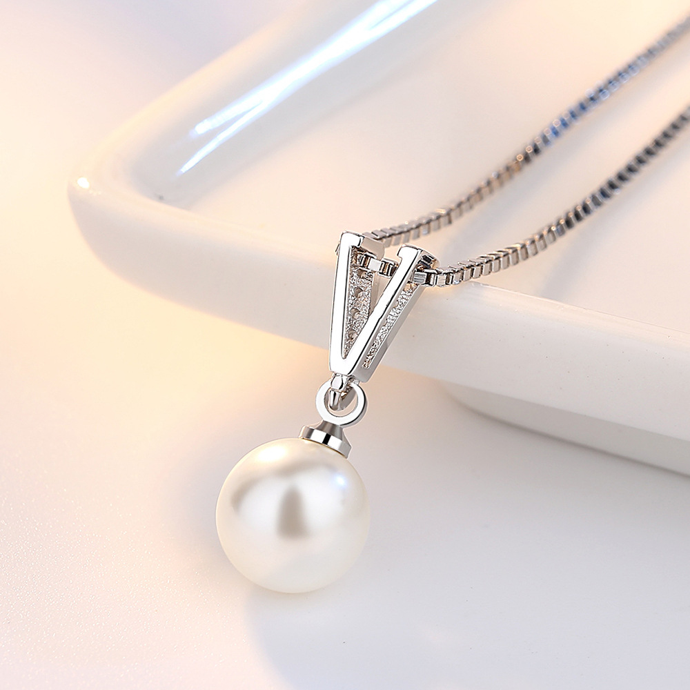 925 스털링 실버 목걸이 펜던트 여성을위한 빛나는 담 - Pearl Trim Chain 리뷰 및 가격