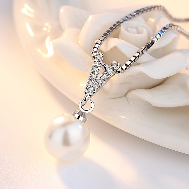 925 스털링 실버 목걸이 펜던트 여성을위한 빛나는 담 - Pearl Trim Chain 리뷰 및 가격